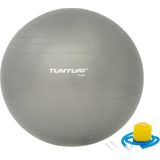 Tunturi Anti Burst Fitness bal met Pomp - Yoga bal 75 cm - Pilates bal - Zwangerschapsbal – 220 kg gebruikersgewicht - Incl Trainingsapp – Zilver