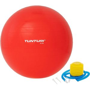Tunturi Anti Burst Fitness bal met Pomp - Yoga bal 55 cm - Pilates bal - Zwangerschapsbal – 220 kg gebruikersgewicht - Incl Trainingsapp – Rood