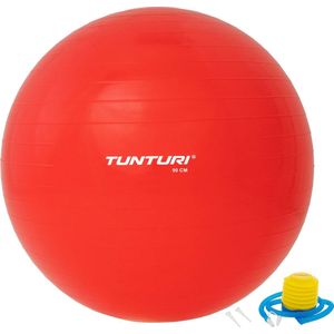 Tunturi Anti Burst Fitness bal met Pomp - Yoga bal 90 cm - Pilates bal - Zwangerschapsbal – 220 kg gebruikersgewicht - Incl Trainingsapp – Rood