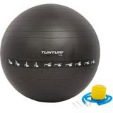 Tunturi Anti Burst Fitness bal met Pomp - Yoga bal 75 cm - Pilates bal - Zwangerschapsbal – 220 kg gebruikersgewicht - Incl Trainingsapp – Zwart