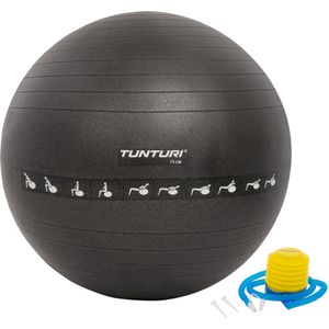 Tunturi Anti Burst Fitness bal met Pomp - Yoga bal 75 cm - Pilates bal - Zwangerschapsbal – 220 kg gebruikersgewicht - Incl Trainingsapp – Zwart