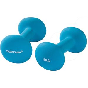 Tunturi Dumbbell set - 2 x 5,0 kg - Neopreen - Fluor Blauw - Incl. gratis fitness app