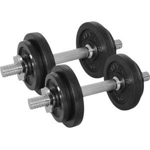 Tunturi Dumbells Gietijzer totaal 20kg - Halterset met schroefsluiting - Dumbbell set - 2 halterstangen - 30mm - incl. gratis fitness app