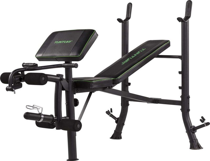 Tunturi WB40 Halterbank - Fitnessbank - Trainingsbank - Bankdrukbank - Thuis sporten - Leg extension - Bicep curls - Incl. gratis fitness app