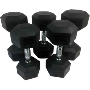 Tunturi Rubber Dumbbell Set - Dumbellset - 12-20 kg (5 sets - 12/14/16/18/20kg) - incl. gratis fitness app