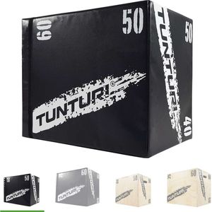 Tunturi Plyo Box voor krachttraining - Houten fitness kist met soft cover gemaakt van EVA materiaal - Jump box 40/50/60cm