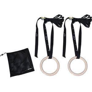 Tunturi Gymnastic rings hout - 23cm diameter - inclusief riem - Zwart