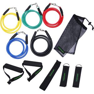 Tunturi Resistance Band Set - Weerstandsbanden - Fitness elastiek - 5 stuks + Accessoires - Incl. gratis fitness app