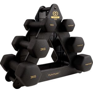 Tunturi Gewichten Centuri - Halterset - Dumbbell Set - Neopreen Dummbbells - 1 t/m 3kg - 3 Paar - Incl. gratis fitness app