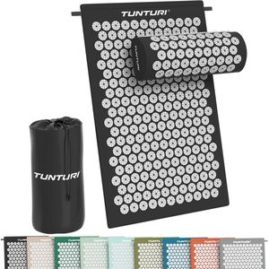 Tunturi Spijkermat met kussen - Acupressuur - Meditatie Mat - Acupunctuur Set - Massage en Ontspanning - 68x42x2 cm - Zwart