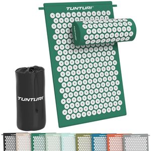 Tunturi Spijkermat met kussen - Acupressuur - Meditatie Mat - Acupunctuur Set - Massage en Ontspanning - 68x42x2 cm- Groen