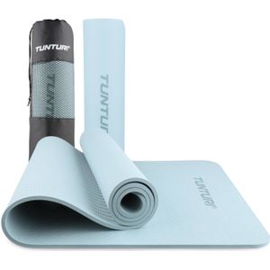 Tunturi Yoga Mat 8mm - Pilates mat - Extra dikke fitness mat - 183x61x0,8 cm - Incl Draagtas - Ecologisch materiaal - Eenvoudig te reinigen - Licht Blauw
