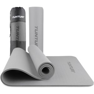 Tunturi Yoga Mat 8mm - Pilates mat - Extra dikke fitness mat - 183x61x0,8 cm - Incl Draagtas - Ecologisch materiaal - Eenvoudig te reinigen - Grijs