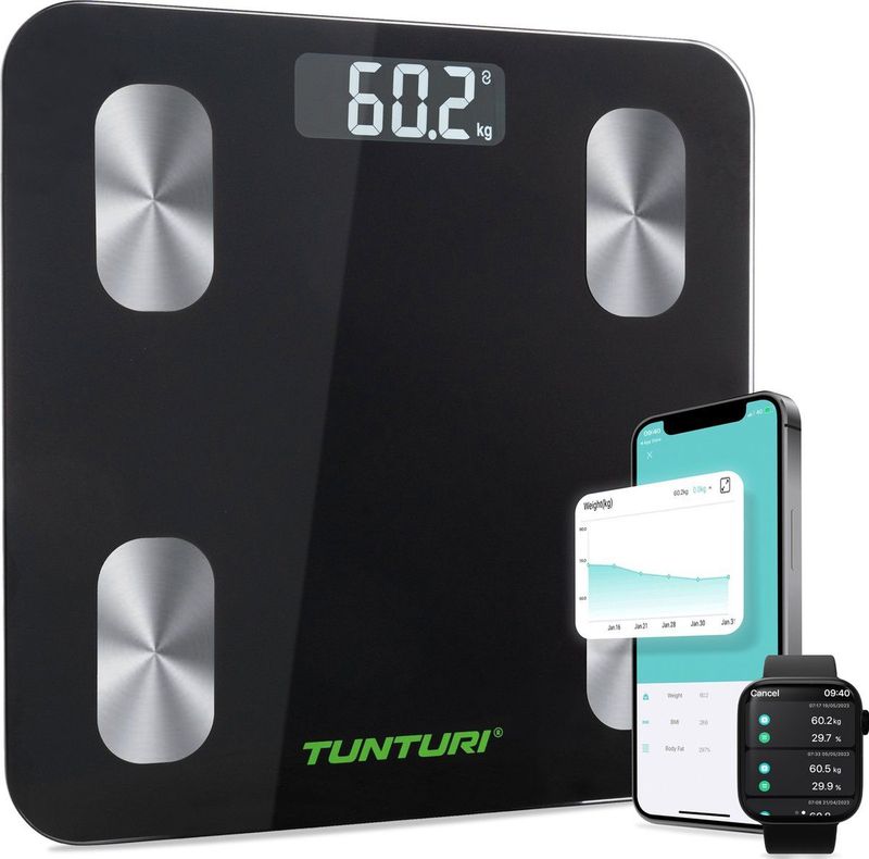 Tunturi - Smart Scale SC30 - Personenweegschaal - Zwart - Bluetooth - incl. lichaamsanalyse