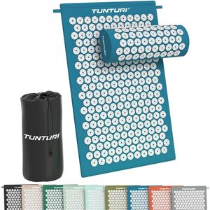Tunturi Spijkermat met kussen - Acupressuur - Meditatie Mat - Acupunctuur Set - Massage en Ontspanning - 68x42x2 cm - Petrolblauw