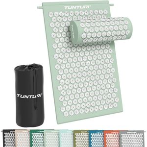 Tunturi Spijkermat met kussen - Acupressuur - Meditatie Mat - Acupunctuur Set - Massage en Ontspanning - 68x42x2 cm - Mint