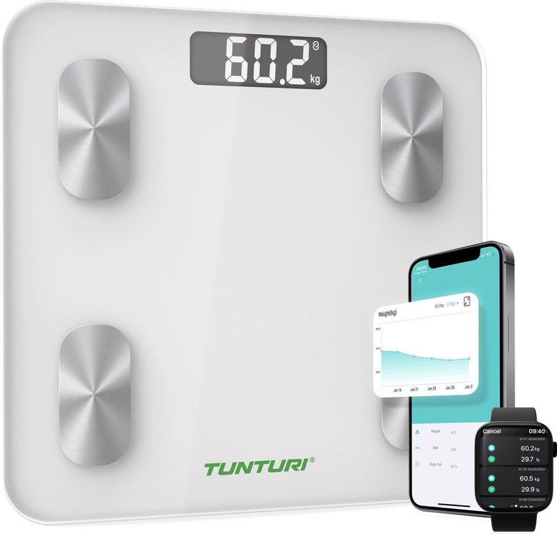 Tunturi - Smart Scale SC30 - Personenweegschaal - Wit - Bluetooth - Inclusief Lichaamsanalyse