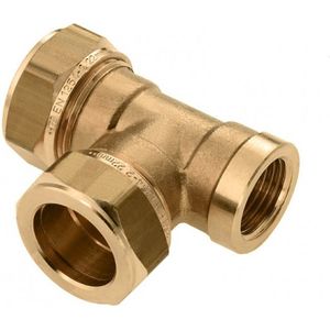 Bonfix knelkoppeling - T-stuk knel x knel x binnendraad - 22mm x 22mm x 1/2 - Vertint Messing