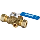 Bonfix - Messing Knelkoppeling / Knelfitting Kogelkraan met Aftap 12mm FF