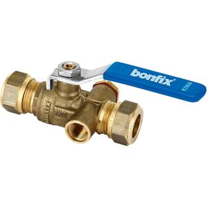 Bonfix - Messing Knelkoppeling / Knelfitting Kogelkraan met Aftap 15mm FF