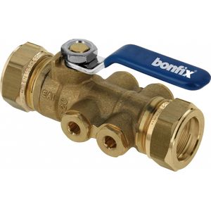 Bonfix Kogelstopkraan met terugstroombeveiliging en aftapgelegenheid 22mm knel