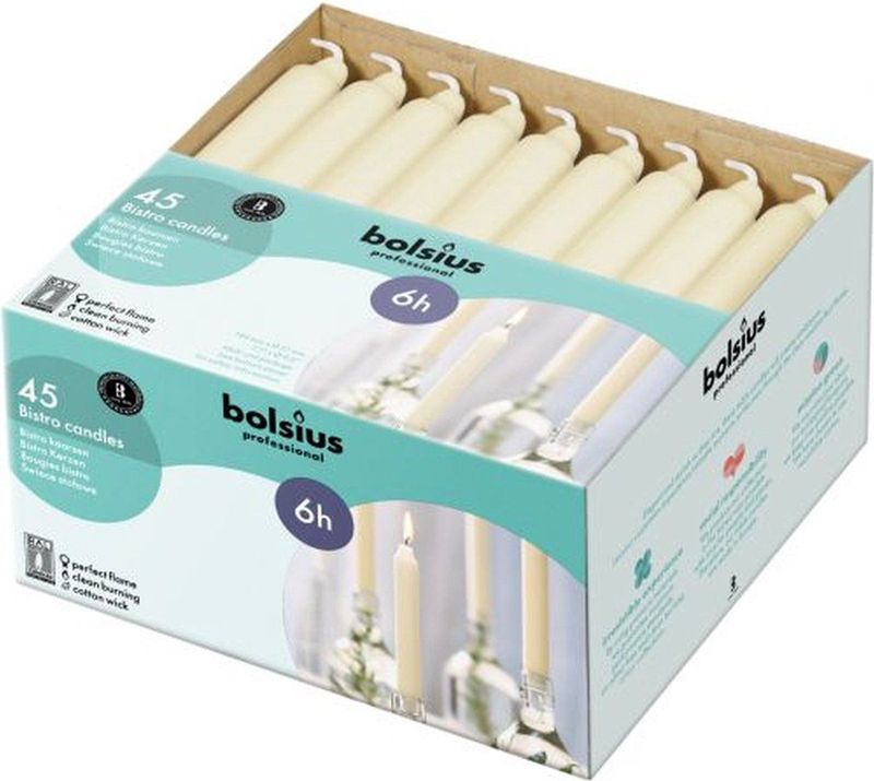 Bolsius Professional Dinerkaarsen Ivoor - 45 stuks - 18cm lang - Weinig rook en druipvrij