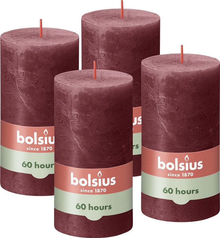 Bolsius - Rustieke Kaars - 4 Stuks - Rood - 13cm - Kerstversiering