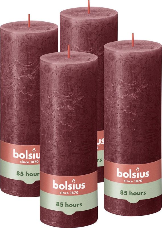 Bolsius - Rustieke Kaars - 4 Stuks - Rood - 19cm - Kerstversiering