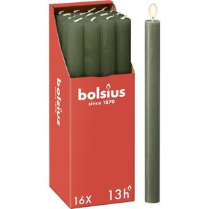 Bolsius - 16 Dinerkaarsen Rustiek - Olijf Groen - kerstversiering