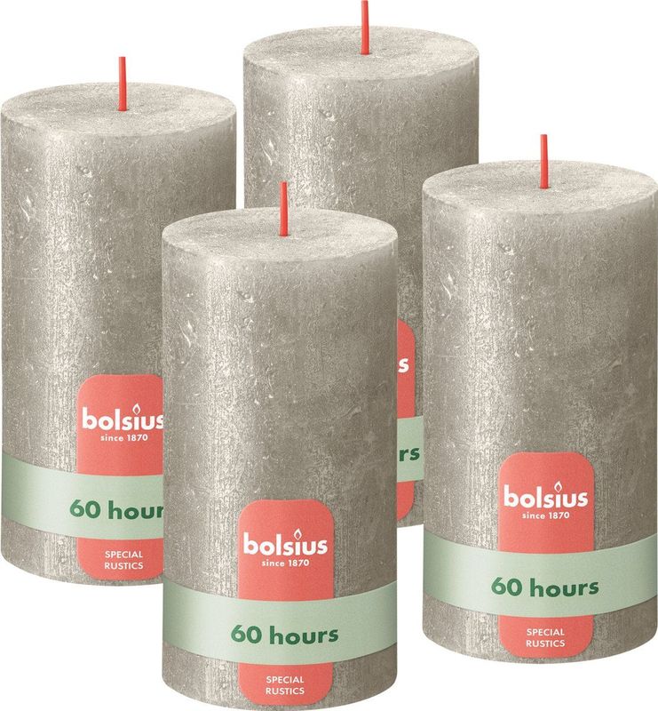 Bolsius - Rustieke kaars Shimmer - 4 Stuks - Metallic - Champagne Zilver - 13cm