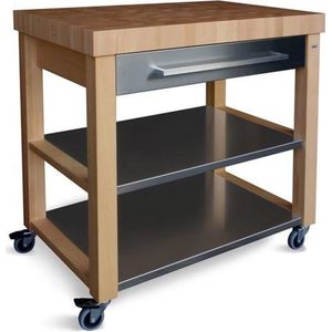 Butler - M-900 - Keukentrolley - RVS - Beukenhout - 60 x 90 x 90 cm
