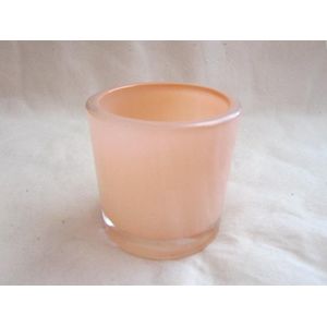 ZoeZo Design - 2 stuks - waxinelichtjeshouder - kaarshouder - overpot - dik glas - zalm - oranje - 12 x Ø 12 cm