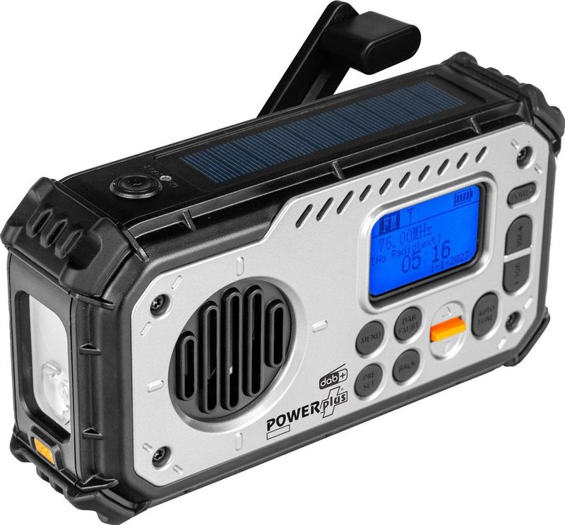 POWERplus Bison USB Solar Dynamo DAB+ FM Radio | Bluetooth Speaker | LED Zaklamp | Powerbank | SOS Alarm | Klok | Noodradio