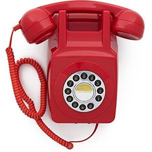 GPO 746WALL Retro vaste telefoon met drukknoppen voor wandmontage met authentieke beltoon rood