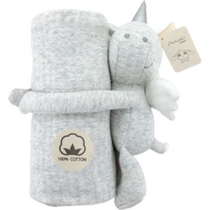 Antonio baby deken met knuffel – baby kraam cadeau – knuffel eenhoorn – deken 75 cm x 69 cm – 100 % katoen