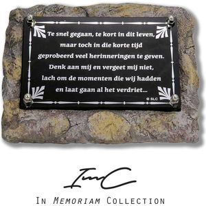 Marmer gedenksteen laatste groet Te snel gegaan - Memoriam - overleden - spiegelplaatje - voor binnen en buiten - spiegel tekst Te snel gegaan ....