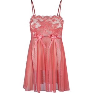 LingaDore - Babydoll - Zwart - Semi-transparant - Kant en Dot Mesh