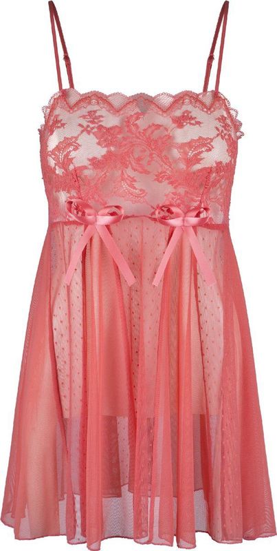 LingaDore - Babydoll - Zwart - Semi-transparant - Kant en Dot Mesh