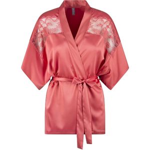 Satijnen Kimono - Korte Lengte - Embroidery - Zwart