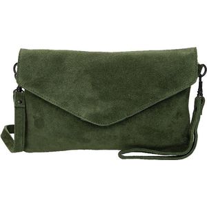 Charm London Brixton Suede Leren Clutch / Avondtasje - Groen