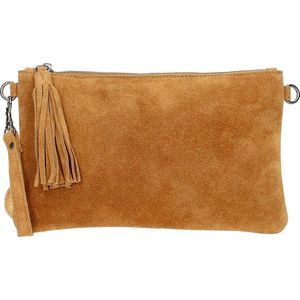 Charm London Brixton Suede Leren Clutch / Avondtasje - Cognac