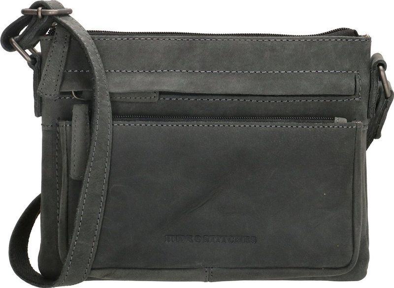 Hide & Stitches Idaho Crossbody Schoudertas - 100% Leder - Zwart - 100% Leer