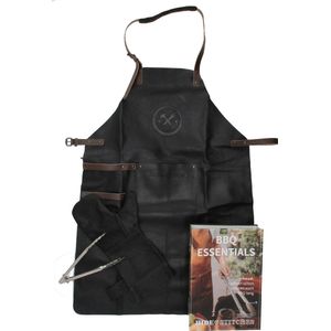 Hide & Stitches 100% Lederen Barbecue Schort + Handschoenen Giftset - Zwart