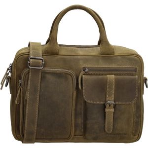 Hide & Stitches Idaho Laptoptas 13,3 inch (29,4x16,6 cm.) - Olijfgroen - 100% Leer