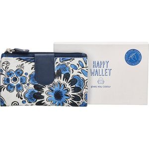 Happy Wallet Hand painted Portemonnee - Bloem print blauw