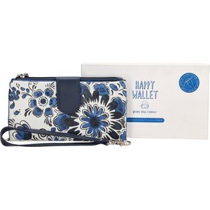 Happy Wallet Hand painted Portemonnee - Bloem print blauw