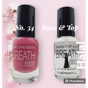 Halal Nagellak - BreathEasy - nagellak no. 34 + Base&Top - waterdoorlatend - luchtdoorlatend - Halal - Combideal