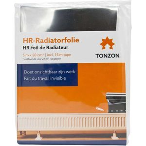 Tonzon Radiatorfolie 50cm x 5m - Incusief 15m Warmtebestendig Dubbelzijdig Tape - Tot 80% Besparing - Achterop De Radiator Aanbrengen