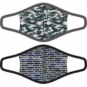 2 Herbruikbare mondkapjes voor kinderen (10-16 jaar) Camouflage/Wall