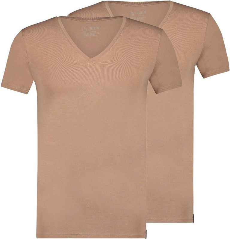 RJ Bodywear The Good Life T-shirts (2-pack) - slim fit heren T-shirts diepe V-hals - beige